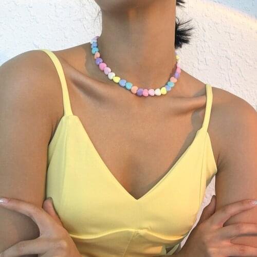 2021 New Simulated Pearl Colorful Beads Necklace Stacking Fashion Choker Necklace for Women Girls Boho Style Handwork Jewelry