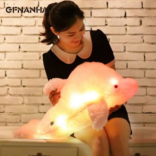 1pc 45/70cm Cute Luminous Dolphin Plush Toy kawaii Lighting Night LED Animal Dolls Stuffed Pillow Children Kids Christmas Gifts