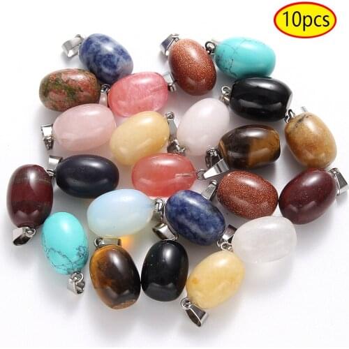 10pcs Mixed Round Shape Natural Stone Pendant Real Purple Crystal Men Women Gem Stone Quartz Pendants DIY necklace accessories