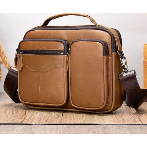 2021 Casual Shoulder Bag Retro High Quality Male Briefcase Crossbody Genuine Leather Mens Bags Large Capacity Handbag For Men