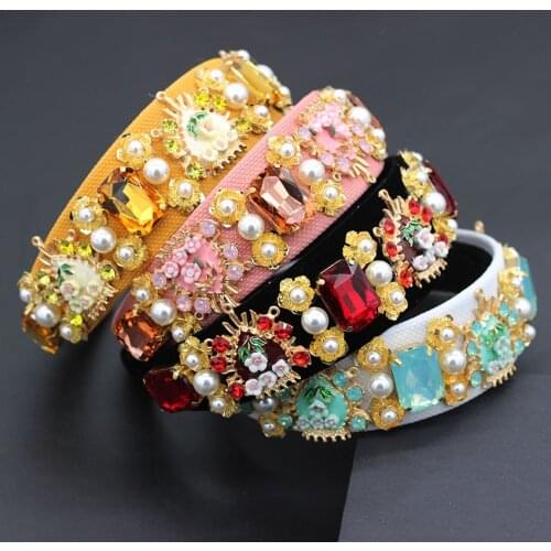 Baroque metal flower palace pearl geometric headband accessories color dance party leisure travel party gift headband 716