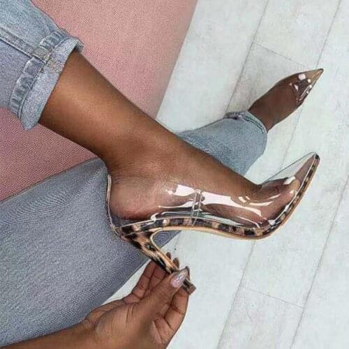 Clear PVC Transparent Pumps Sandals Perspex Heel Stilettos High Heels Point Toes Womens Party Shoes Nightclub Pump 35-42