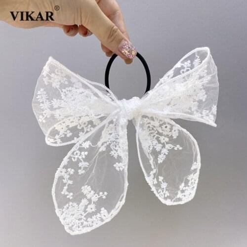 Women Girls Lace Colorful Lace Butterfly Elastic Hair Bands Ponytail Holder Scrunchie Rubber Bands Hair Ropes Hair Accessories