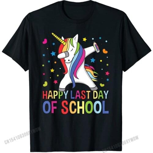 Happy Last Day Of School Teacher Student Grad Unicorn Shirt Fashion Men Top T-shirts Comics T Shirt Cotton Printed