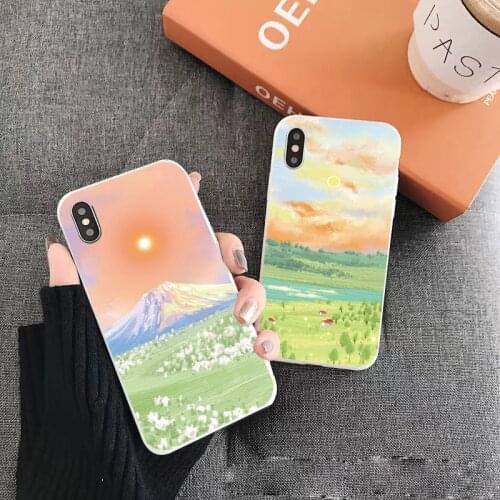 Landscape Art lavender Oil Painting Cute Flowers Phone Case For iPhone 12 11 Pro Max XR X Xs Max 7 8 Plus SE Case silicone cover
