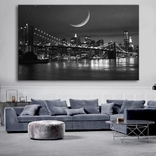Modern Black and White New York Manhattan Bridge Landscape Posters Canvas Painting Wall Art Pictures Living Room Home Decor
