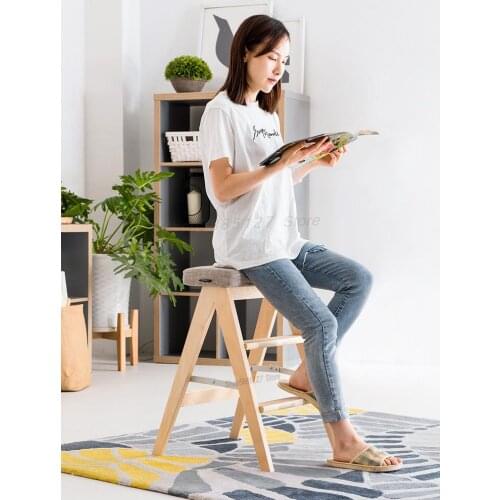 Folding Stool Solid Wood Creative Simple Folding Ladder Stool Kitchen Stool Portable Small Stool Folding Chair Household Bench