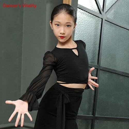 Latin Dance Top Tulle Long Sleeve shirt Training Clothes Girls Autumn And Winter Competition Performance Clothing