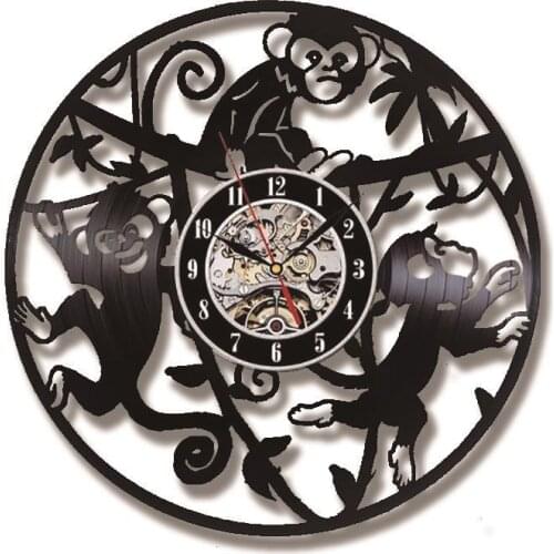 Little Monkey Led Vinyl Clock Wall Light Backlight Color Change Vintage Handmade Gift Decoration Art Lamp Remote Control