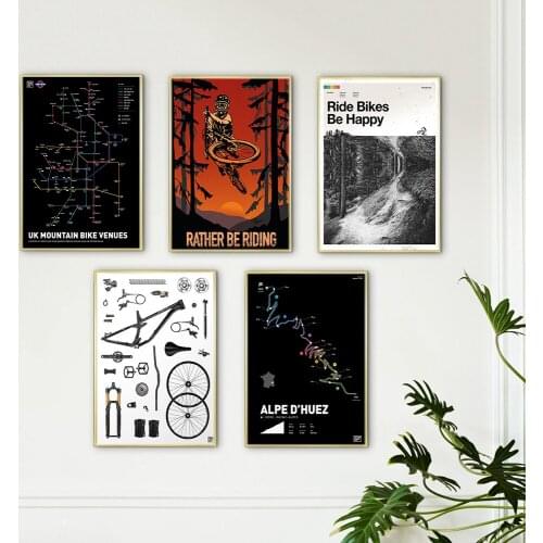 Vintage Bike Riding Sports Mountain Landscape Posters and Prints Classic Canvas Paintings Vintage Wall Pictures Home Decor Gift