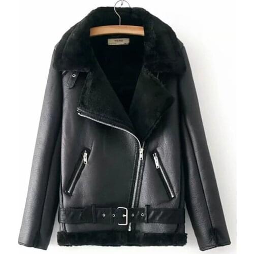 2020 Womens Bomber Jacket Warm Winter Motorcycle Velvet Jacket Female Short Lapels Fur Thick Korean version plus velvet Coat