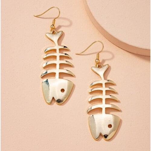 Vintage New Products Fashion Creative Hollow out Fishbone Shape Earrings Jewelry Womens Dangle Earrings