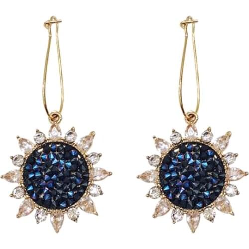 Women Luxury Party Sunflower Pendant Cubic Zirconia Inlaid Leverback Earrings Jewelry