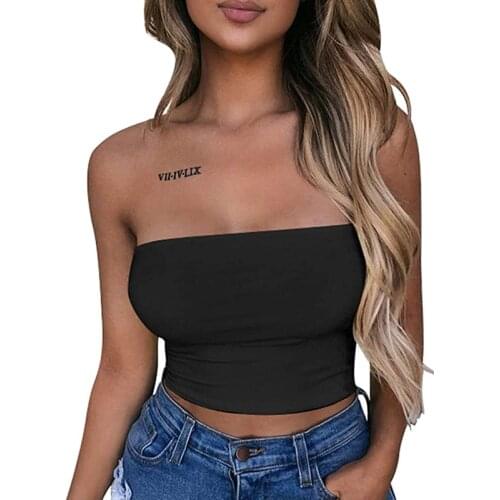 Womens Sexy Crop Top Sleeveless Stretchy Solid Strapless Tube Top