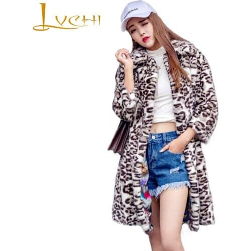 LVCHI 2019 Winter Leopard Print Contrast Color Mink Coats Real Fur Mandarin Collar Natural Fur Mink Womens Slim Long Mink Coat