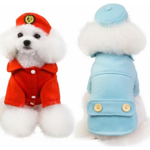 Winter Warm Pet Dog Clothes Soft Cotton Flight Attendant Outfit For Small Dogs Chihuahua Pug Sweater Clothing Puppy Coat Jackets