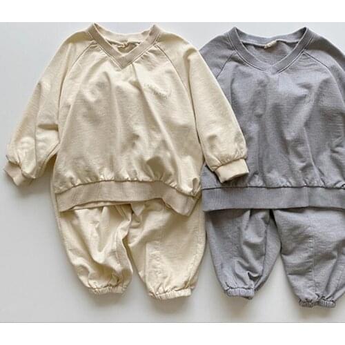 2021 new cotton girls boys 2 pcs set autumn sweatshirt +long pants soft kids suit