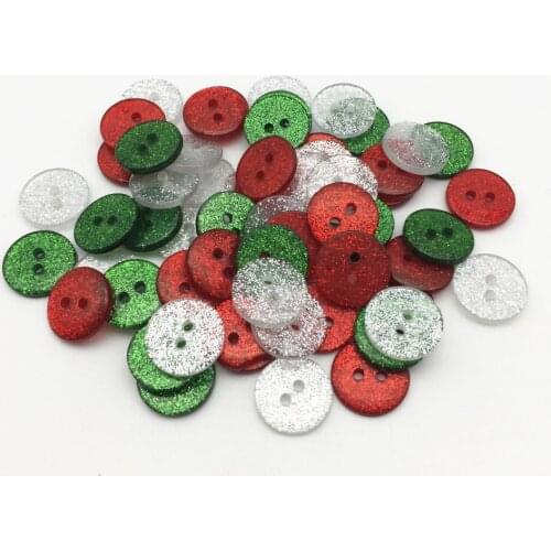 200pcs 15mm Christmas Mixed Glitter Round 2 Holes Buttons Resin Sparkle Sewing Button Embellishments Scrapbooking Cardmaking
