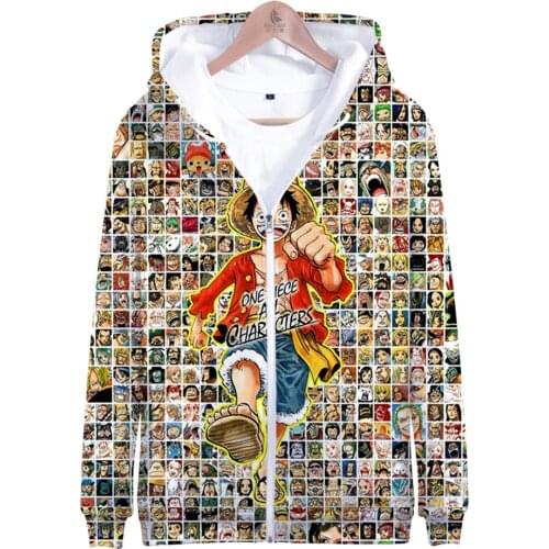 2020 One Piece 3D Printed Zipper Hoodies sweatshirts Men/Women kpop Streetwear Clothes Long Sleeve Hooded Sweatshirt plus size