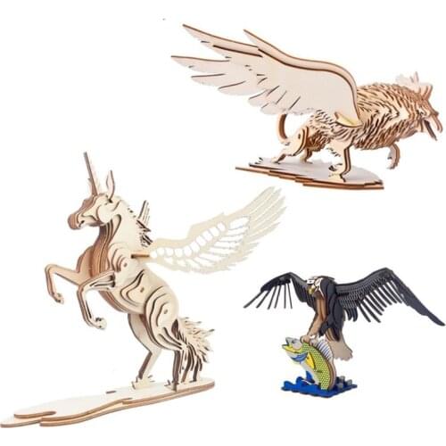 3D DIY IQ Brain Teaser Wooden Puzzle Animal Unicorn Woodcraft Assembly Kits Education Jigsaw Model Toys for Adults Children Gift