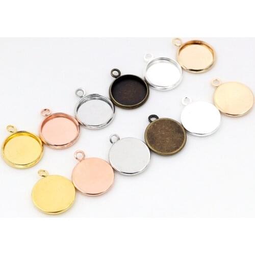 50pcs 12mm Inner Size Classic 7 Colors Plated One Sided Double Hanging Simple Style Iron Material Cameo Setting Pendant Tray