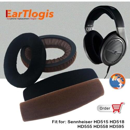 EarTlogis Velvet Replacement Parts for Sennheiser HD515 HD518 HD555 HD595 HD558 EarPads Bumper Headband Earmuff Cover Cushion