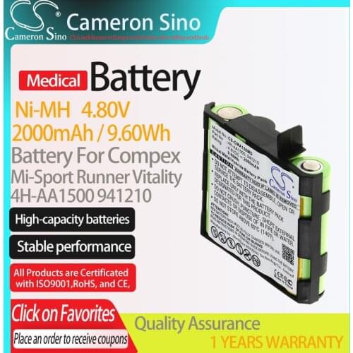 CameronSino Battery for Compex Mi-Sport Runner fits Compex 4H-AA1500 941210 Medical Replacement battery 2000mAh/9.60Wh 4.80V