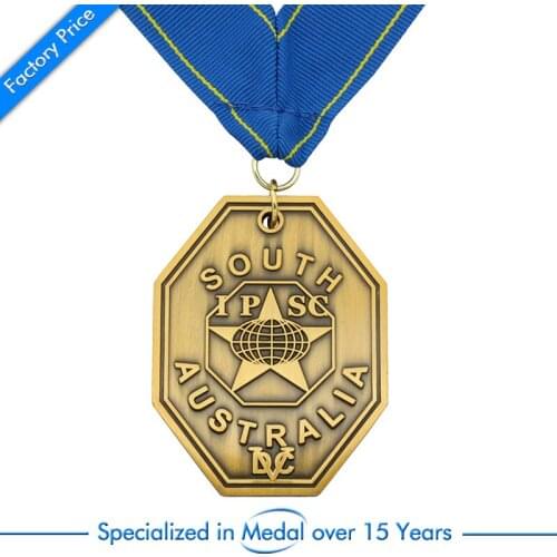Custom antique bronze medals cheap Commemorative medal with blue ribbons high quality custom made antique metal medals
