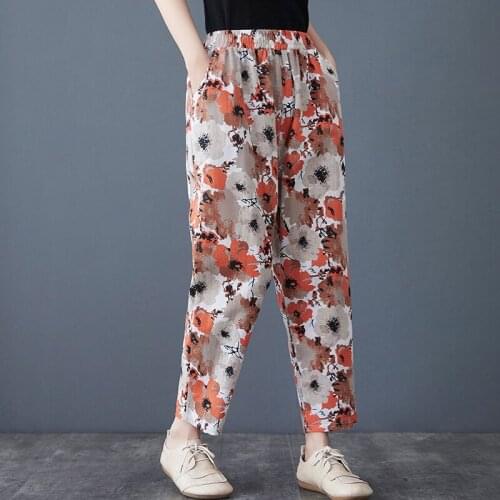 DASSWEI Printed Cotton Linen Harem Pants Women Casual Loose Elastic High Waist Trousers Female 2021 Spring Autumn Vintage Pants