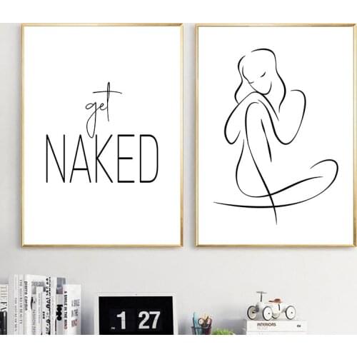 Black White Abstract Sexy Woman Art Canvas Painting Poster Get Naked Quotes Print Home Decor Wall Picture For Bathroom YX173