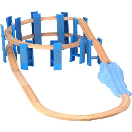 Wood Toy Circular Track Cheap Double-layer Viaduct Spiral Pier Set Wooden Magnetic Train Railway Puzzle Education Birthday Gifts