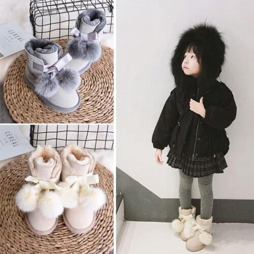 2021 New Winter Childrens Cotton Shoes Plus Velvet Warm Padded Snow Boot Comfortable Thick Leather Kids Snow Boots Size 21-35