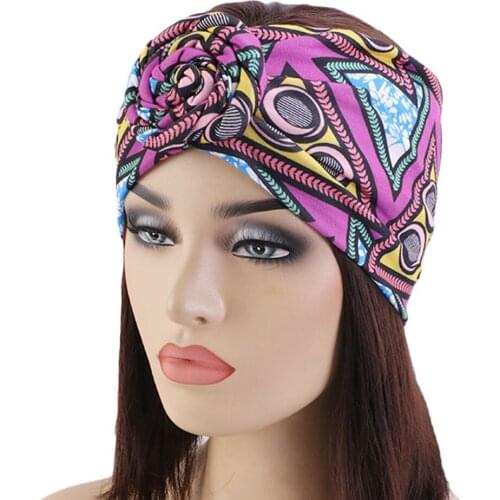 African Print Stretch Cotton Headband Women Elastic Turban Ladies Bandanas
