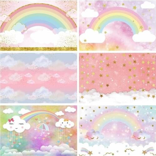 Yeele Dreamy Gold Glitters Rainbow Pink Sky Baby Birthday Party Photography Backdrop Decoration Backgrounds For Photo Studio