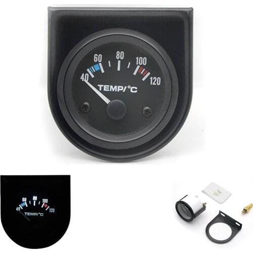 Water Temp Gauge Meter 40-120C White LED Light 2" 52mm Universal Car Black Analog