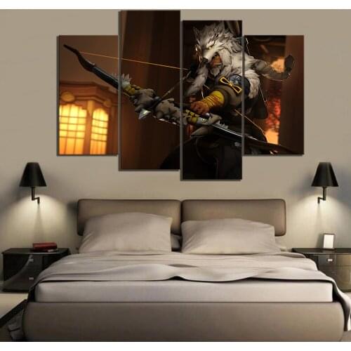 4 Panels Overwatch Archer Game Character Pictures Canvas Paintings Fantasy Wall Art for Home Decor