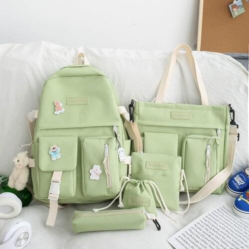 4 Piece Set Kawaii School Bags for Teenage Girls 2021 Canvas Travel Backbag Women Bookbag Teen Student Schoolbag Fashion satchel