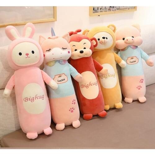 Rabbit Pig Unicorn Bear Monkey Long Pillow Plush Toy Soft Cushion Stuffed Animals Doll Sleep Sofa Decor Kawaii Gifts for Kids