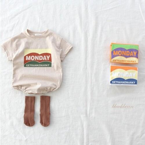 Summer Boys Girls Clothes Cartoon Monday Letters Printing Short Sleeve Bodysuit Infant Toddler Boys Overalls Clothing Jumpsuit