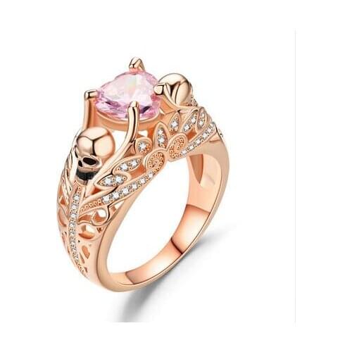 Fashion Flower Skull Skeleton Ring With Blue White Cubic Zircon Ring For Women Punk Jewelry Vintage CZ Evil Wing Style Ring