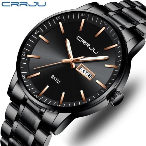 CRRJU Brand Latest Hot Style Men Casual Business Stainless Steel Chain Daily Waterproof Fashion LuxuryWatch Relogio Masculino