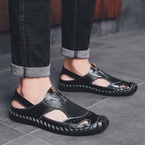 Men Summer Leisure Beach Holiday Sandals Men Shoes 2021 New Outdoor Male Genuine Leather Comfortable Casual Sandal Men Sneakers