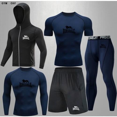 Mens Autumn MMA Fitness Gym Sports Suit Elastic Sweat Wicking Compression Jogging Bicycle Running Suit T-Shirt Rashguard