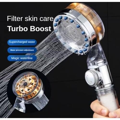 Water Filter Shower Pressurized Handheld Shower Head Bathroom Water Saving Shower Built-in Turbo Fan Boost Universal
