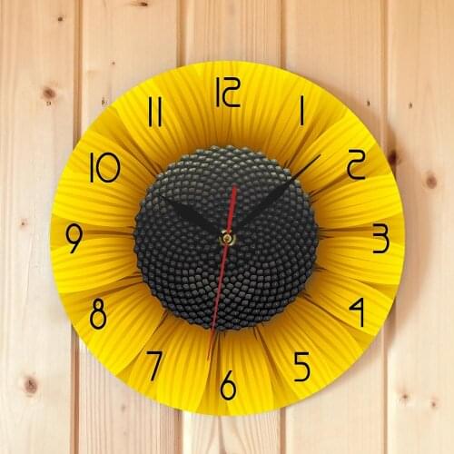 Beaufitul Sunflower Wall Clock Botanical Yellow Flower Wall Art Clock Modern Design Helianthus Natural Home Kids Room Decor
