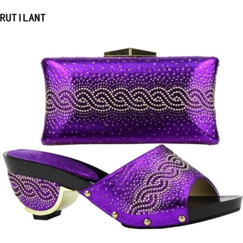 Latest Ladies Nigerian Shoes with Matching Bags Set Sales In Women Matching Shoes and Bag Set African Party Wedding Shoe and Bag