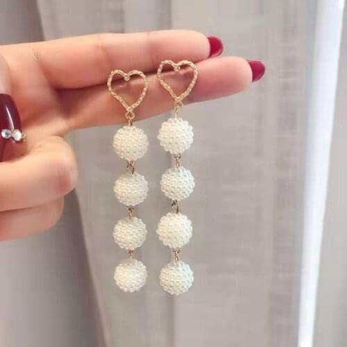 MESTILO 2021 New Trendy Gold Color Love Heart Long Multiple Simulated Pearl Drop Earrings Classic Fashion Jewelry Girl Gift