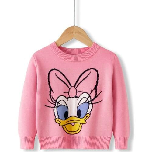 Jargazol Fall Baby Girl Sweater Cartoon Duck Embroidery Pullover Cute Knit Sweater Tops Christmas Warm Little Kids Clothes