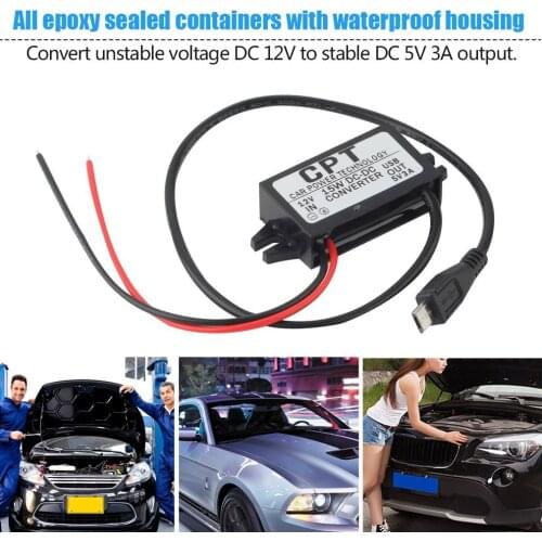 12V To 5V 3A 15W with Micro USB Cable CPT-UL-6 Car Power Technology Charger DC Converter Module Single Port