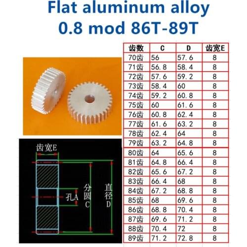 Flat aluminum alloy 0.8 mod 86teeth 87teeth 88teeth 89 teeth involute straight gear